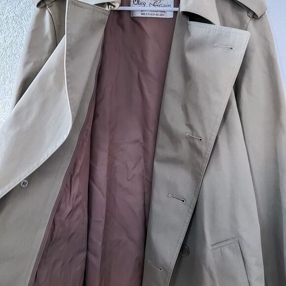 Oleg Cassini 80s Vintage Cotton Blend Tan Double Breasted Men's Trench Coat 40 L - Picture 6 of 10